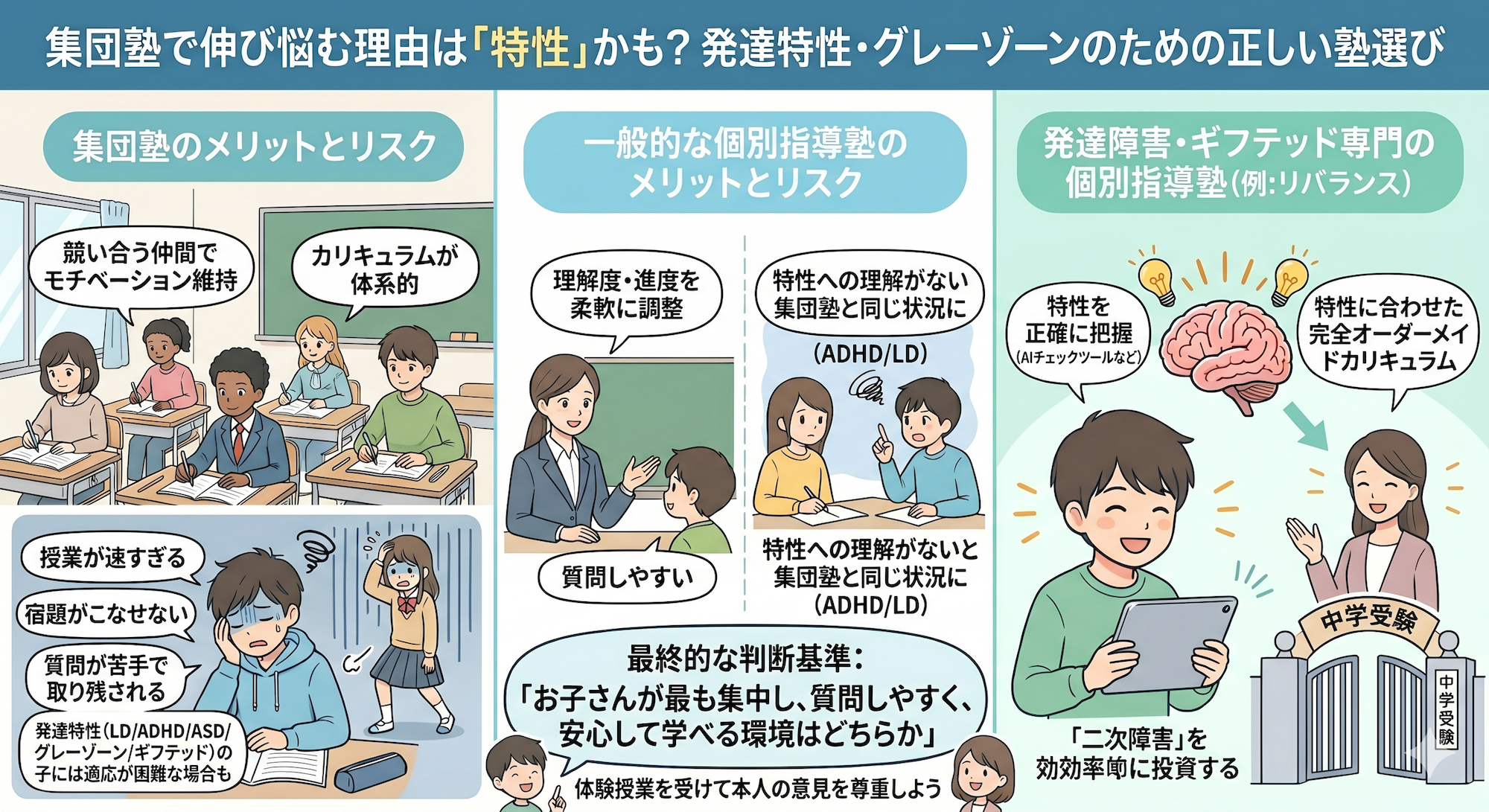 学校補習・中学受験・高校受験に対応した発達障害(LD/ADHD/自閉症スペクトラム)・ギフテッド(2E)のオンライン個別指導塾・発達支援塾リバランス