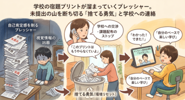学校の宿題プリントが溜まっていくプレッシャー。未提出の山を断ち切る「捨てる勇気」と学校への連絡