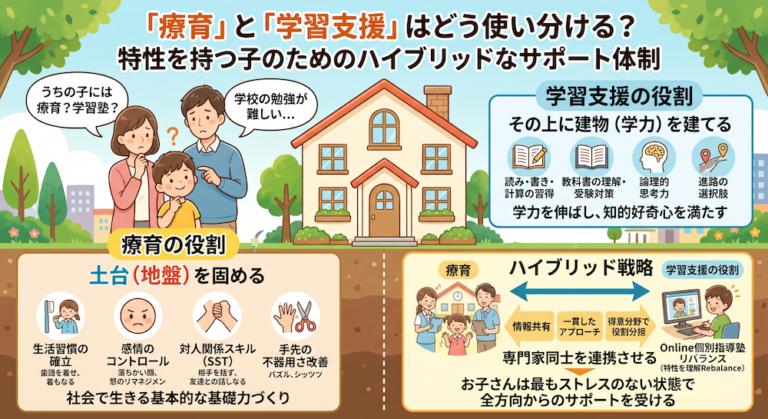 学校補習・中学受験・高校受験に対応した発達障害(LD/ADHD/自閉症スペクトラム)・ギフテッド(2E)のオンライン個別指導塾・発達支援塾リバランス